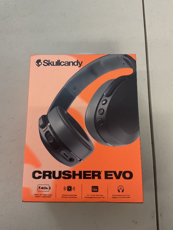 Photo 1 of Skullcandy Crusher Evo Wireless Bluetooth Headphones with Multi-Sensory Bass, Noise Isolating Over-Ear Fit, Up to 40 Hours Battery, Microphone for iPhone Android - Asphalt