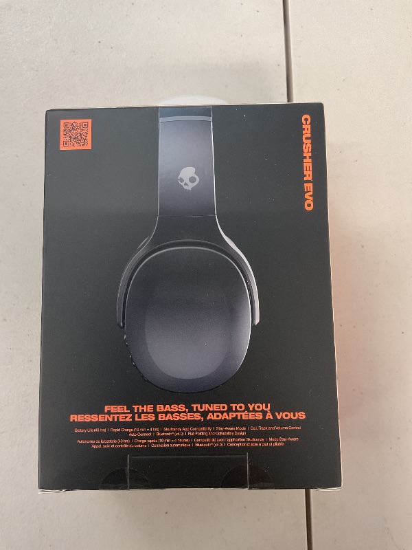 Photo 1 of Skullcandy Crusher Evo Wireless Bluetooth Headphones with Multi-Sensory Bass, Noise Isolating Over-Ear Fit, Up to 40 Hours Battery, Microphone for iPhone Android - Asphalt
