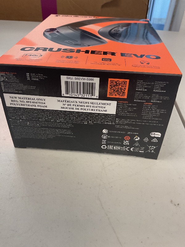 Photo 1 of Skullcandy Crusher Evo Wireless Bluetooth Headphones with Multi-Sensory Bass, Noise Isolating Over-Ear Fit, Up to 40 Hours Battery, Microphone for iPhone Android - Asphalt