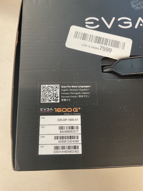 Photo 1 of EVGA Supernova 1600 G+, 80+ Gold 1600W, Fully Modular, 10 Year Warranty, Includes Free Power On Self Tester, Power Supply 220-GP-1600-X1