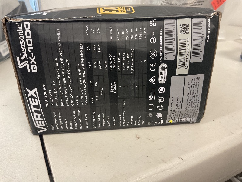 Photo 1 of Seasonic Vertex GX-1000-1000W - 80+ Gold - ATX 3.0 & PCIe 5.0 Ready - Full-Modular - ATX Form Factor - Low Noise - 12 Year Warranty - Nvidia RTX 30/40 Super & AMD GPU Compatible