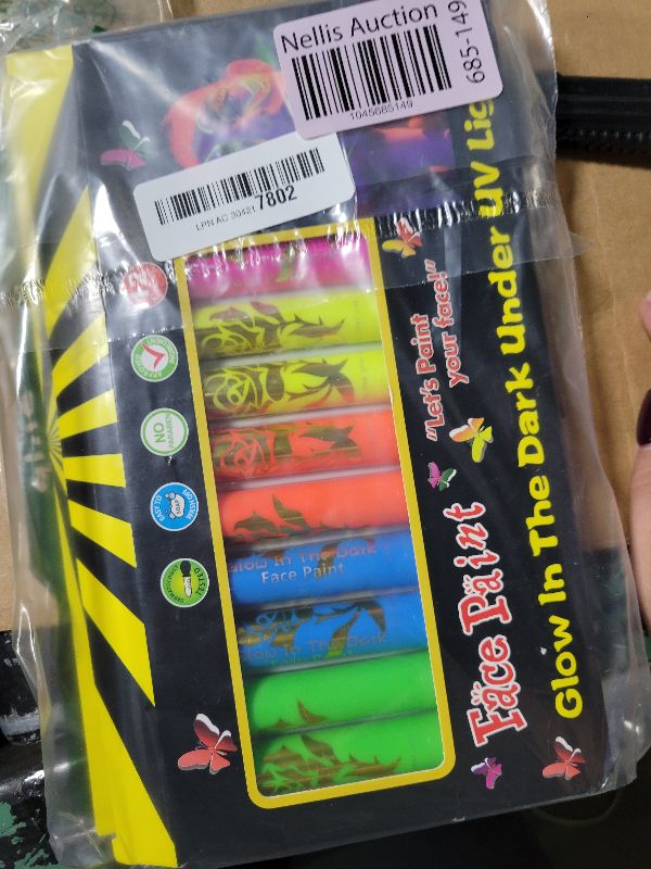 Photo 1 of 12 Pieces Glow Blacklight Face & Body Paint Makeup, Glow in The Dark Face Painting Kit Neon Paint Sticks for Kids Adult Halloween Glow Party