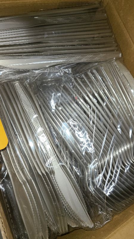 Photo 1 of 480 Piece Silver Dinnerware Set for 60 Guests,Floral Style Fancy Disposable Plates for Party,Include:Dinner Plates,Dessert Plates,straws,Napkins,Knives,Forks,Spoons and Cups