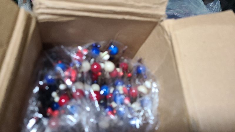 Photo 1 of 20 Pcs 4th of July Artificial Berry Stems Patriotic Day Artificial Berry Stem Spray Pick Memorial Day 16.1 Inch Red White Blue Berry Fruit Floral Bunch for Independence Day Wedding Home Decor