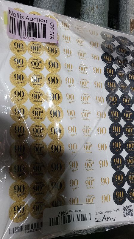 Photo 1 of 90th Birthday Kisses Stickers, (Set of 324) Chocolate Drops Labels Stickers for 90th Birthday, Party Favors Decor for Kisses. Made in USA, 9 Designs (36 Stickers of Each)