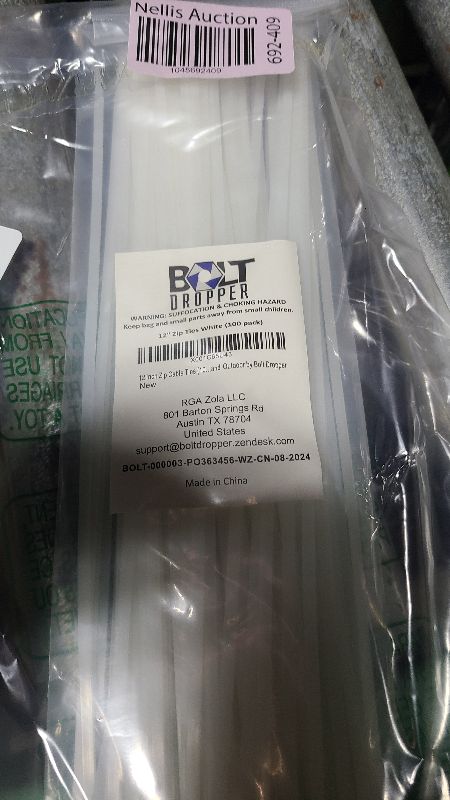 Photo 1 of 12" White Zip Cable Ties (100 Pack), 40lbs Tensile Strength, Heavy Duty, Self-Locking Premium Nylon Cable Wire Ties for Indoor and Outdoor by Bolt Dropper (White)