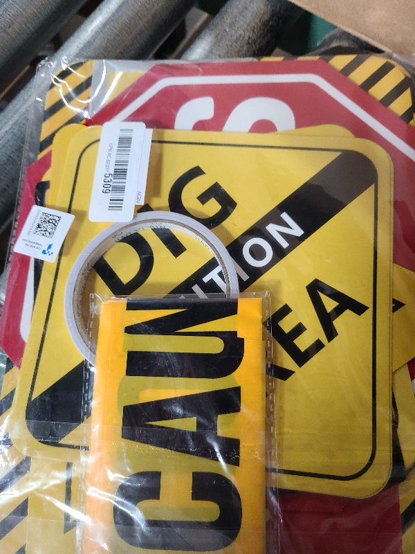 Photo 1 of 13 pcs construction Birthday Party supplies, construction party decorations for boys kid birthday party Baby Shower?11.8 inch construction theme party wall decor signs with Yellow Caution Tape