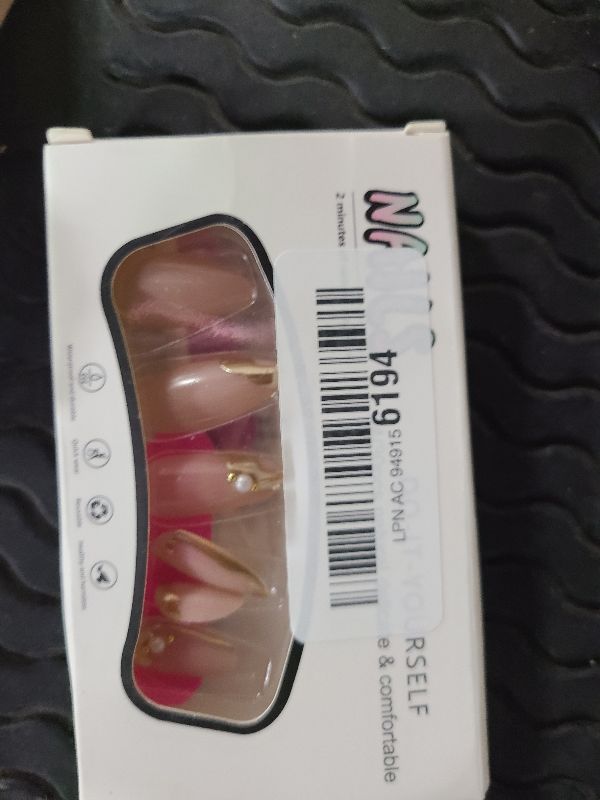 Photo 1 of 24Pcs Gold French Tip Press on Nails Almond Medium Fake Nails with 3D Diamond Pearl Rhinestones Design Gold Chrome Press ons Nude Pink Acrylic False Nails Glossy Full Cover Glue on Nails for Women