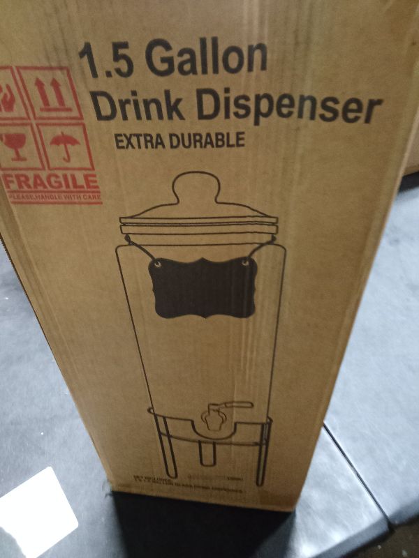 Photo 1 of 1.5 Gallon Drink dispenser, Glass Beverage Dispenser With Stand, Drink Dispensers for Parties With Stainless Steel Spigot + Marker & Chalkboard 100% Leakproof. Perfect For Parties And Daily Use