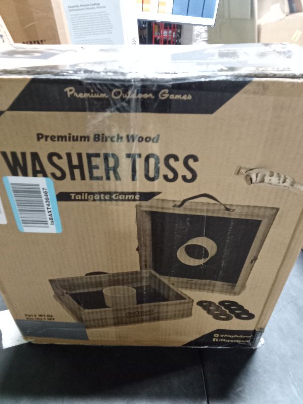 Photo 1 of  GoSports Premium Birch Wood Washer Toss Game - Portable Set Includes 2 Targets and 8 Washers 