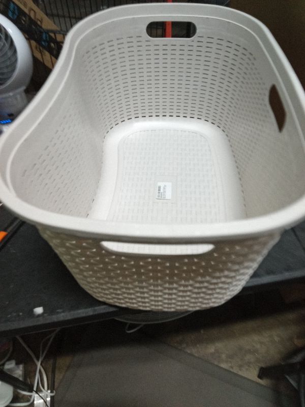 Photo 1 of **ONLY 1**
Mind Reader 40L Laundry Basket, Clothes Hamper, Wicker Design, Plastic, 23"L x 14.5"W x 11"H, Set of 2, Ivory
