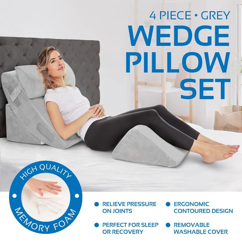 Photo 1 of 4PCS Wedge Pillow Set for After Surgery, Orthopedic Bed Wedge Pillow for Back Pain Relief, Sitting up in Bed,Recovery, Acid Reflux, Snoring, Body Pillow for Sleeping,Leg,Shoulder Support, Grey
