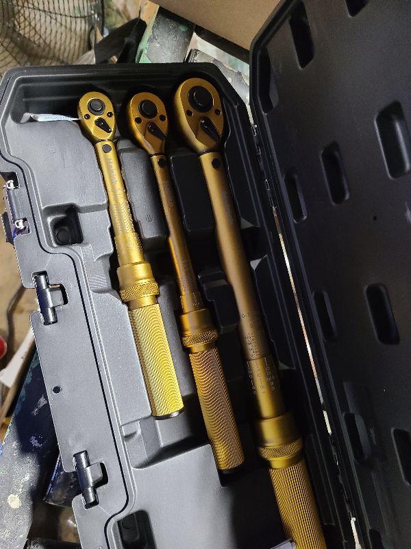 Photo 1 of 1/4 3/8 1/2-inch Drive Click Torque Wrench, 3Pcs 4-20Ft.lb, 5-45Ft.lb, 15-165Ft.lb Torque Wrench Set with ±3% Accuracy, 72-Tooth, Dual-Direction for Bike, Motorcycle, Car Repair