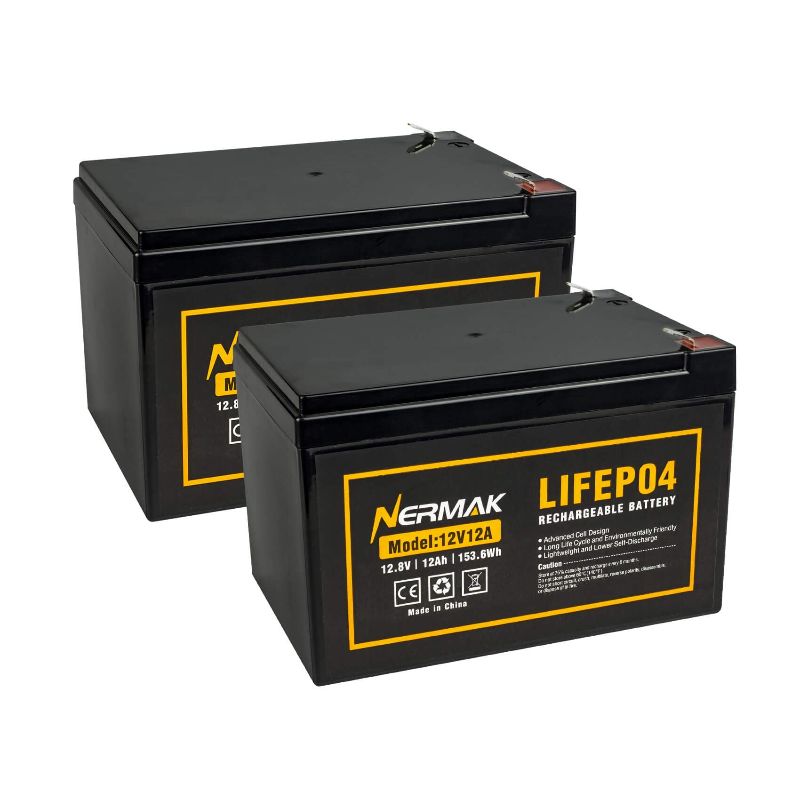 Photo 1 of 2 Pack 12V 10Ah Lithium Ion LiFePO4 Deep Cycle Battery, 2000+ Cycles Rechargeable Battery for Solar/Wind Power, UPS, Scooters, Lighting, Power Wheels, Fish Finder Built-in 10A BMS