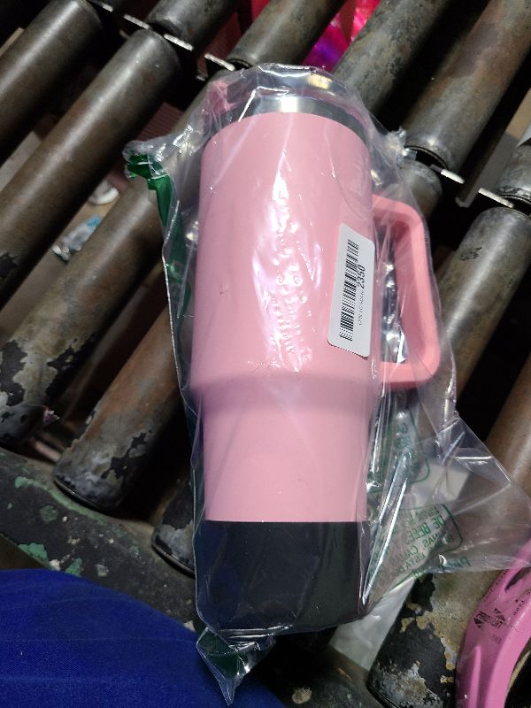 Photo 1 of 40 oz Tumbler with Handle and Straw, Pink Insulated Travel Mug Iced Coffee Cup, Reusable Stainless Steel Insulated Water Bottle, Keeps Drinks Cold for 34 Hours, Women Christmas Gifts for Mom Grandma