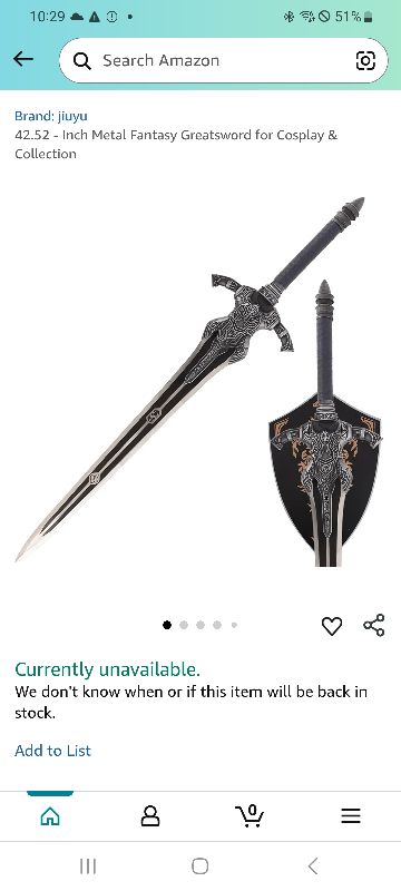 Photo 1 of 42.52 - Inch Metal Fantasy Greatsword for Cosplay & Collection