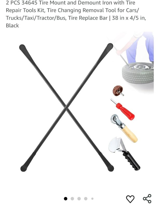 Photo 1 of  2 PCS Tire Mount and Demount Iron with Tire Repair Tools Kit, Tire Changing Removal Tool for Cars/Trucks/Taxi/Tractor/Bus, Tire Replace Bar, Black
