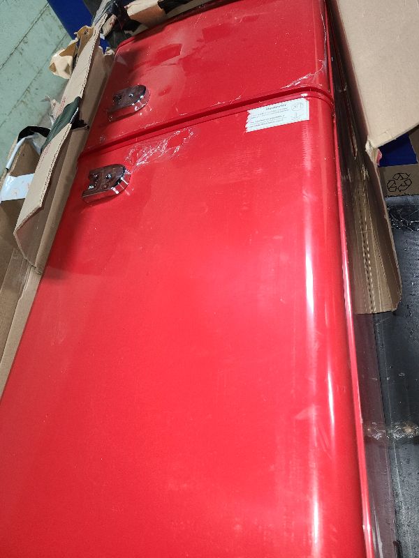 Photo 1 of 3.5 Cu.ft Refrigerator with Freezer Double Door Red Fridge Adjustable Glass Shelves, Plastic Crisper,7 Level Temperature Control Fridge for Dorm, Office, Apartment 