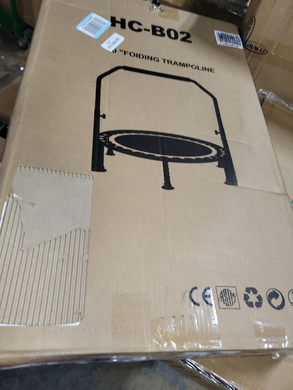 Photo 1 of 40"/48" Foldable Mini Trampoline Load 330lbs,Portable Exercise Rebounder Trampoline with Adjustable Foam Handle,Fitness Trampoline for Adults (40 in with handrail)