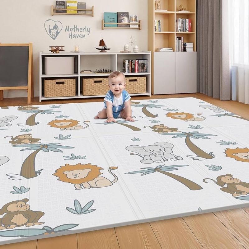 Photo 1 of  Reversible Baby Play Mat 79x71, Foldable Baby Mat with Foam, Playmat for Infants to Play on Floor Indoor & Outdoor, Non-Toxic Material and Lightweight for Easy Storage - Safari
