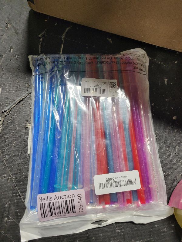 Photo 1 of 50 Pieces Glitter Reusable Straws Plastic 9 Inch Clear Drinking Straws Hard Plastic for 16 oz 20 oz Stanley with Cleaning Brush, 6 Colors
