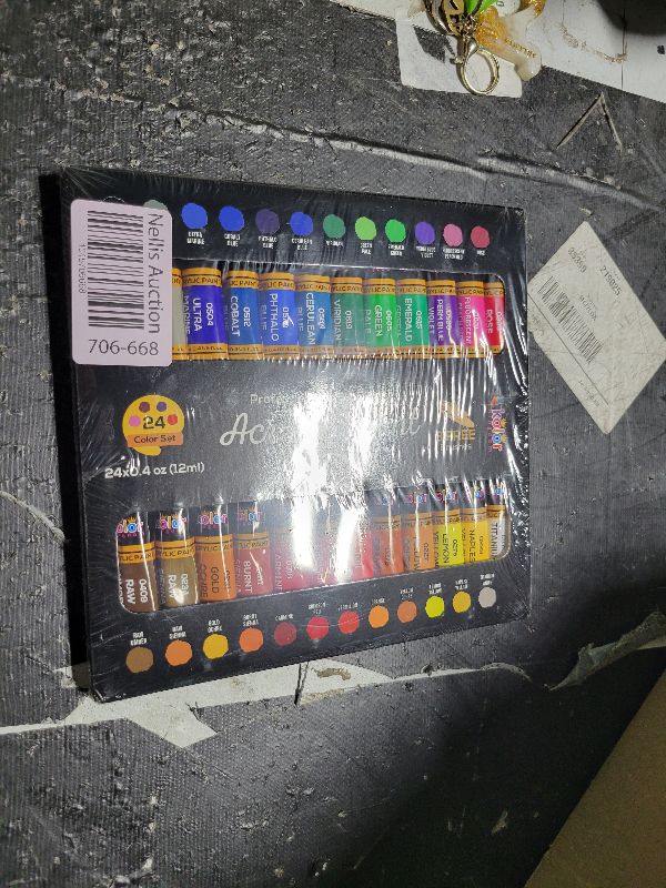 Photo 1 of Acrylic Paint Set Canvas Art Paints 24 Colors Perfect Paint Finish (0.41oz,12 ml) With 3 Brushes - Painting Canvas, Paper, Wood, Rock, MDF, Ceramic & Fabric