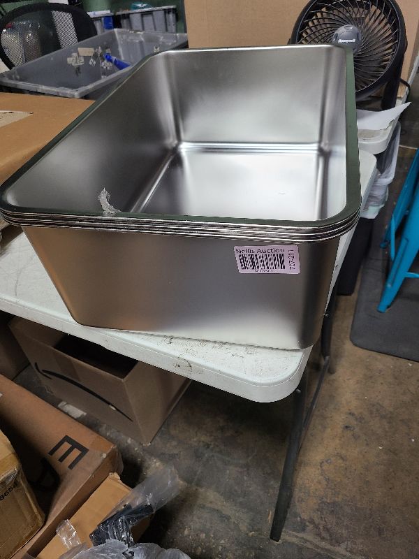 Photo 1 of 3 Packs Stainless Steel Commercial Bus Tub –13 L Heavy Duty Utility Tote Box for Dishwashing, Meat Prep, and Kitchen Storage – Large Capacity Restaurant Bus Box (Without Lid)