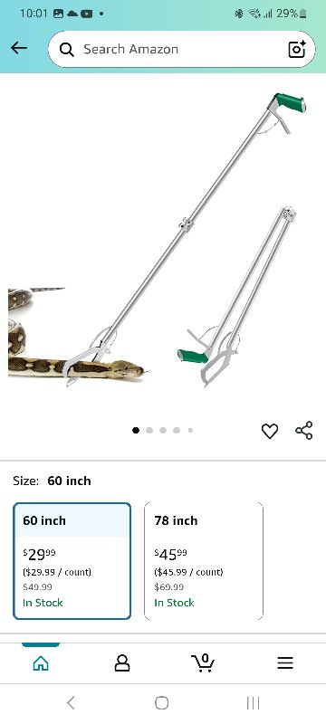 Photo 1 of (716)
60“ Snake Tongs Collapsible Grabber, Professional Reptile Snake Catcher Wide Jaw Handling Tool, Stainless Steel Snake Hook