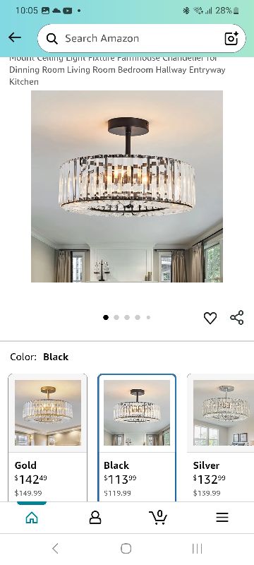 Photo 1 of 4 Lights Modern Crystal Chandelier Black Round Semi Flush Mount Ceiling Light Fixture Farmhouse Chandelier for Dinning Room Living Room Bedroom Hallway Entryway Kitchen
