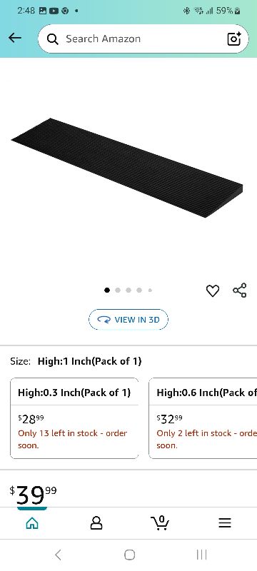 Photo 1 of 1'' Rise Solid Rubber Wheelchair Ramp,Threshold Ramp Used for Thresholds,Doorways and Bathroom (High:1 Inch(Pack of 1)) Black