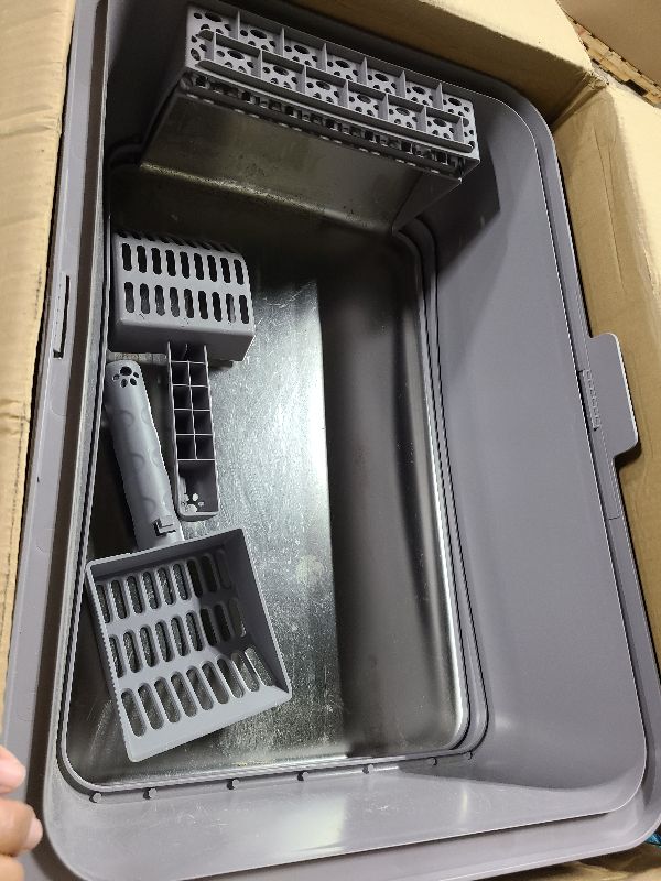 Photo 1 of 2PACK Stainless Steel Litter Box, Metal Litter Boxs with Lid High Sides, XL Extra Large Litter Box for Big Cats, Never Absorbs Odors, Leak-Proof, Stain-Free, Rust-Free, Easy to Clean, Scoop Included