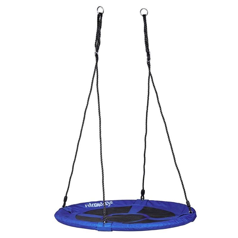 Photo 1 of  Relaxdays Round Nest Swing, Enclosed Seat, Up to 100 kg, Outdoor, HxWxD: 153 x 90 x 90 cm, Plate Swing, Dark Blue
