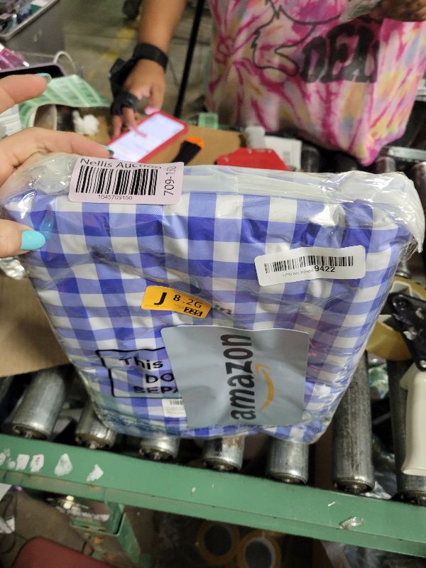 Photo 1 of 3 Pcs Plastic Picnic Table Cover Checkered Tablecloth Fitted Rectangular Table Cloth 30 x 72 Inch Vinyl Waterproof Flannel Backed with Elastic Rim for Indoor Outdoor Picnic Party(Blue and White)