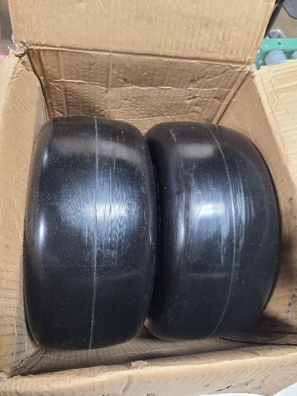 Photo 1 of 13x6.50-6 Lawn Mower Tires Flat Free, 5/8" Bore ID, 13x6.5-6 Zero Turn Mower Front Tires, 13x6.5-6 Solid Rubber Riding Lawn Mower Front Tire and Wheel, 4"-7.1" Centered Hub (2 Pack)