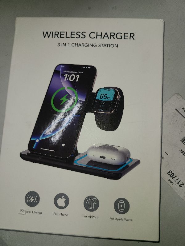Photo 1 of 3 in 1 Wireless Charger Charging Station, Wireless Charger Stand for 16e 16 15 14 Pro Max 13 12 11,Charging Dock for AirPods 4 3 2 Pro, Apple Watch 10/9/Ultra/8/SE/7/6/5/4/3