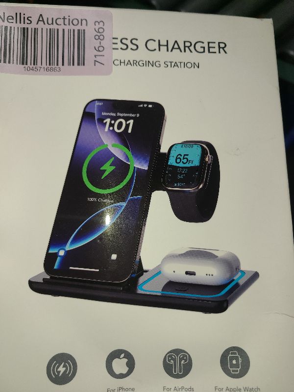 Photo 1 of 3 in 1 Wireless Charger Charging Station, Wireless Charger Stand for 16e 16 15 14 Pro Max 13 12 11,Charging Dock for AirPods 4 3 2 Pro, Apple Watch 10/9/Ultra/8/SE/7/6/5/4/3