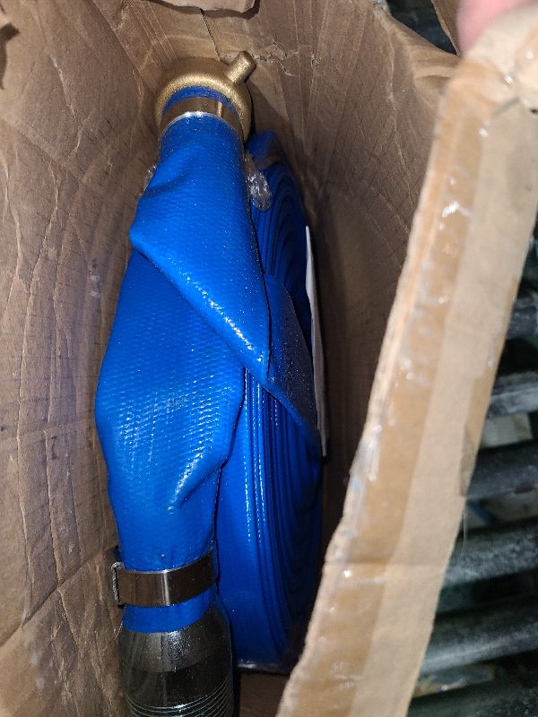 Photo 1 of 1-1/4" x 100ft PVC Lay Flat Water Pump Discharge Hose with NPT Pin Lug and Nipple Fittings, Heavy Duty Reinforced Pool Backwash Hose Assembly