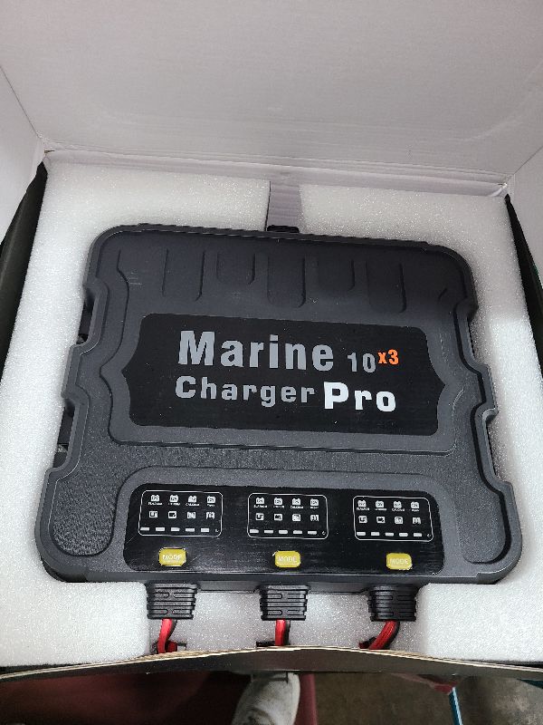 Photo 1 of 3 Bank Smart Marine Battery Charger, 30A (10A/Bank) 12V Waterproof Onboard Boat Charger, 10X3 Battery Maintainer & Desulfator for SLA/AGM, Lithium (LiFePO4), Calcium & Deep-Cycle Battery-Charged 24/7