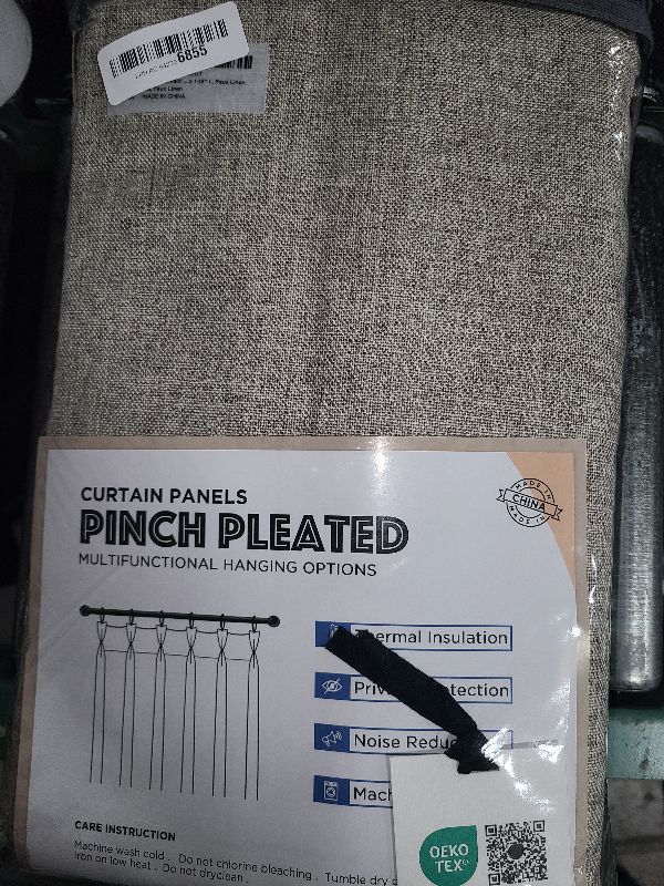 Photo 1 of 100% Blackout Shield Linen Pinch Pleated Curtains Blackout, Pleated Drapes with Hooks 108 Inch Long 2 Panels Set, Linen Blackout Curtains for Bedroom & Living Room, 40" W x 108" L, Faux Linen