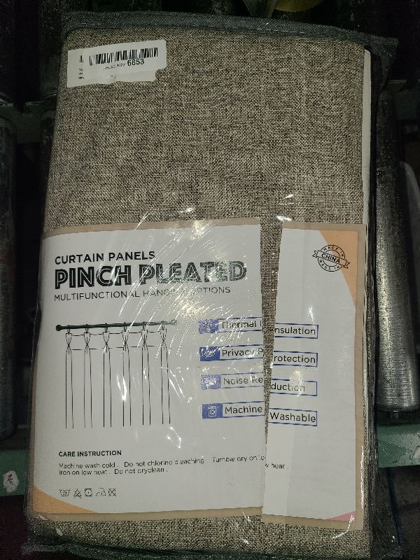 Photo 1 of 100% Blackout Shield Linen Pinch Pleated Curtains Blackout, Pleated Drapes with Hooks 108 Inch Long 2 Panels Set, Linen Blackout Curtains for Bedroom & Living Room, 40" W x 108" L, Faux Linen