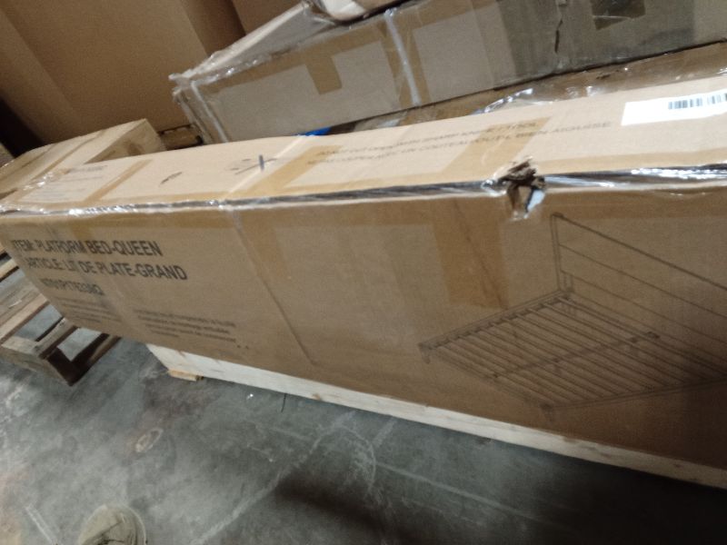 Photo 1 of  Metal Platform Bed Frame with Headboard, No Box Spring Needed, Easy Assembly, Queen, Brown