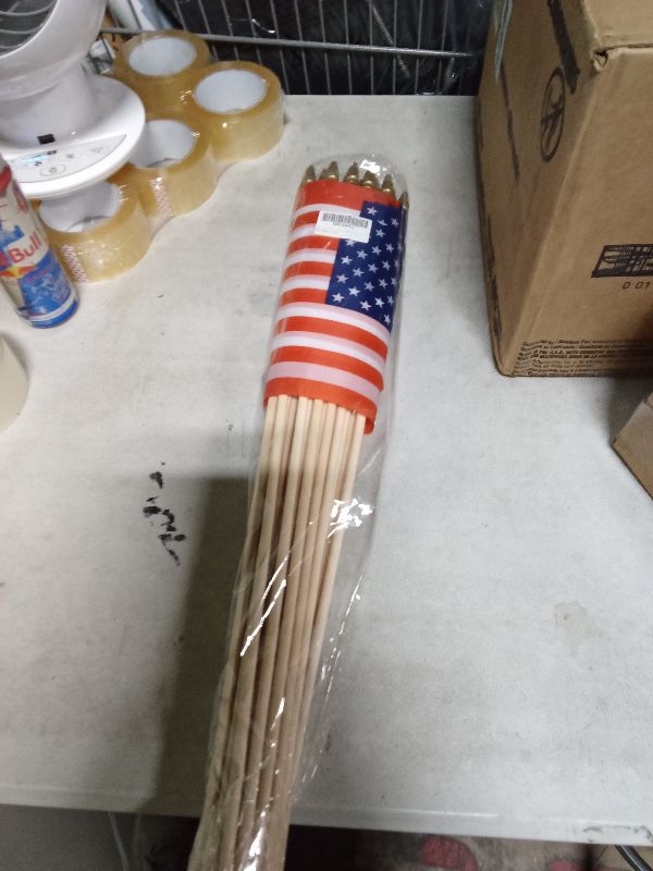Photo 1 of 25 Pack Small American Flags on Stick 8x12 Inch/Mini American USA Flags/US Handheld Stick Flags Spear Top (25, 8x12 Inch)