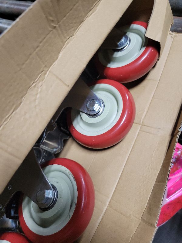 Photo 1 of 4 Inch Heavy Duty Swivel Caster Wheels with Brake, Set of 4, Industrial Locking Rolling Plate Casters Wheels for Furniture, Cart, Table and Workbench, Easily Load 2200lbs