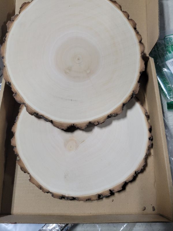 Photo 1 of 2 Pack Wood Slices for Centerpieces 8-9 inches Nature Unfinished Round Wood Chips for Crafts, Large Wood Slabs for Weddings Centerpieces Decor and DIY Painting Crafts