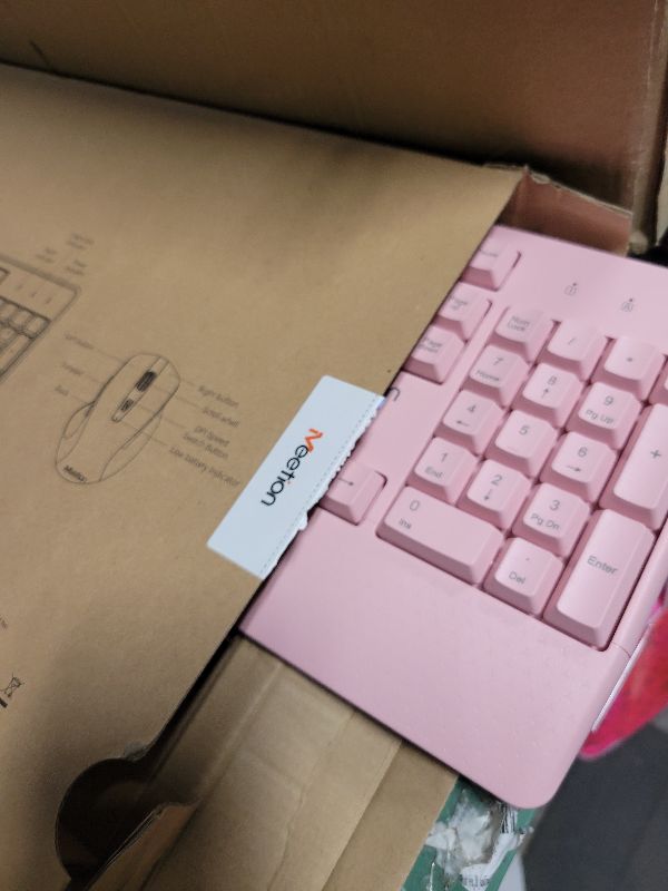 Photo 1 of MEETION Wireless Keyboard and Mouse, Full-Sized Cordless Keyboard with Wrist Rest and 3 DPI Adjustable Mouse, 2.4G Wireless, Compatible with PC/Computer/Laptop/Windows/Mac, Pink