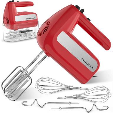 Photo 1 of 5-Speed Electric Hand Mixer, 800W Handheld Mixer with Turbo for Baking & Cooking, Kitchen Food Mixer with Storage Case & 6 Stainless Steel Attachments (2 Beaters, 2 Dough Hooks, 2 Whisks)-Red