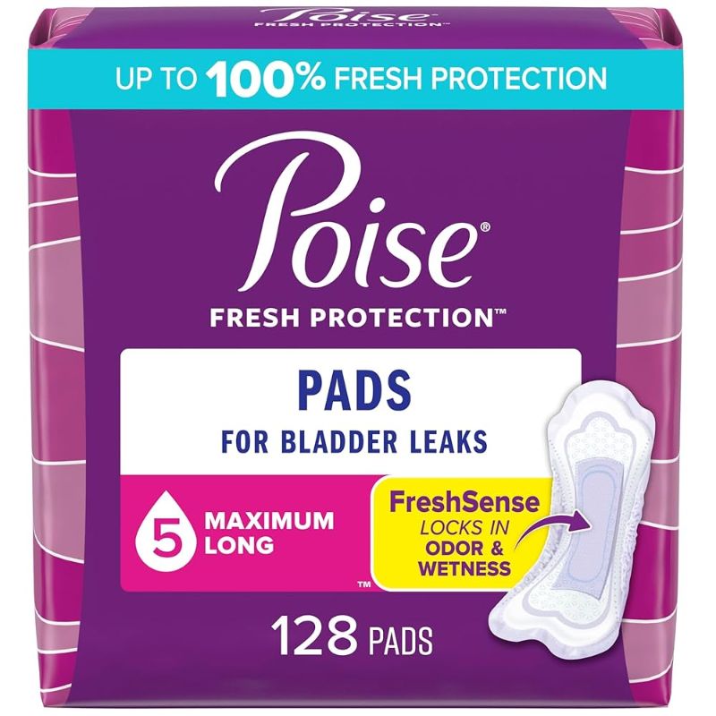 Photo 1 of  Poise Incontinence Pads & Postpartum Incontinence Pads, 5 Drop Maximum Absorbency, Long Length, 128 Count, Packaging May Vary 