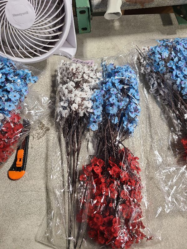 Photo 1 of 4th of July Table Decorations, Patriotic Handmade 12Pcs Artificial Flowers Red Blue White Patriotic Picks for Fourth of July Memorial Day Veterans Day Home Office Table Centerpiece Decor Gift