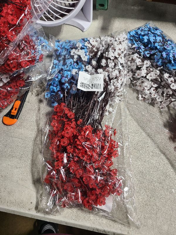 Photo 1 of 4th of July Table Decorations, Patriotic Handmade 12Pcs Artificial Flowers Red Blue White Patriotic Picks for Fourth of July Memorial Day Veterans Day Home Office Table Centerpiece Decor Gift