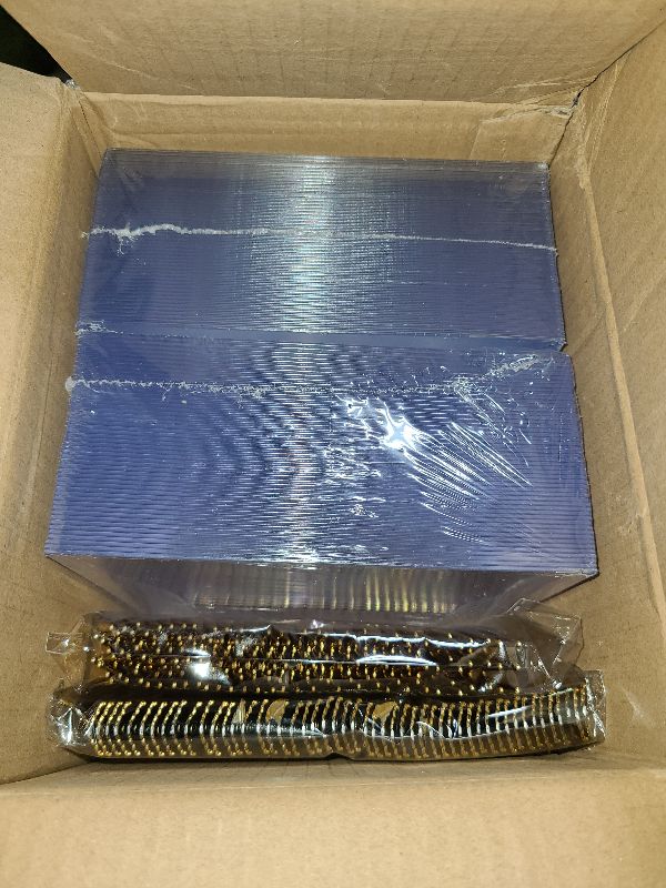 Photo 1 of 100pcs Square Dessert Plates with 100pcs Gold Dessert Forks, Clear Premium Plastic Salad Plates, Party Essentials Appetizer Plates,Gold Silverware, 6" Clear Plates and 5" Gold Forks